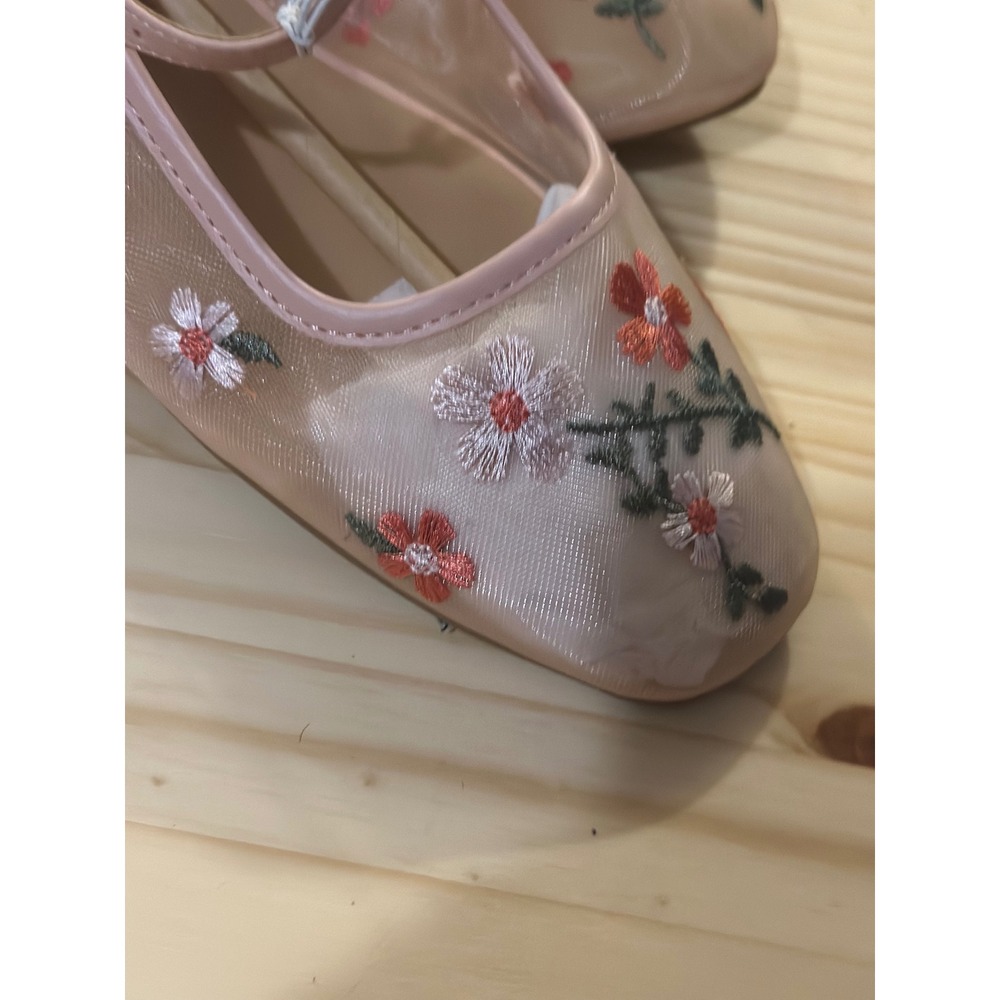 Wild Fable Pink Mesh Floral Embroidered Mary Jane Flats Square Toe Shoes Size 10 - Picture 2 of 4